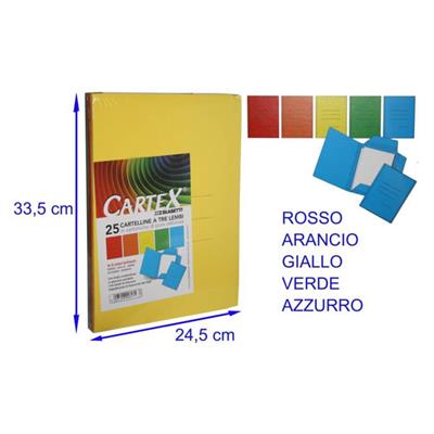 CARTELLE TRE LEMBI CARTEX PZ.25 GR.180 ASSORTITE 0617
