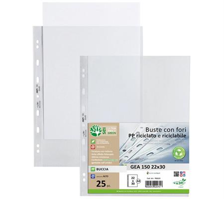 BUSTE FORATE GEA GREEN 22X30 BUCCIA PP100%RIC.150MY 25PZ