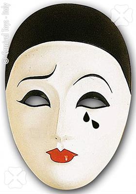 Maschera per adulti Pierrot in plastica con cartellino/etichetta per Carnevale