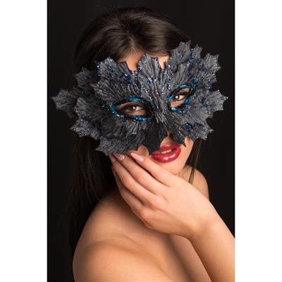 MASCHERA IN PLASTICA C/FOGLIE GRIGIE IN TESSUTO 00755