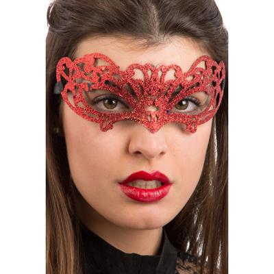 MASCHERA IN PLASTICA INTAGLIATA C/GLITTER ROSSI 00772