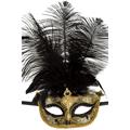 MASCHERA IN PLASTICA C/GLITTER NERI E ORO, GEMME 01335