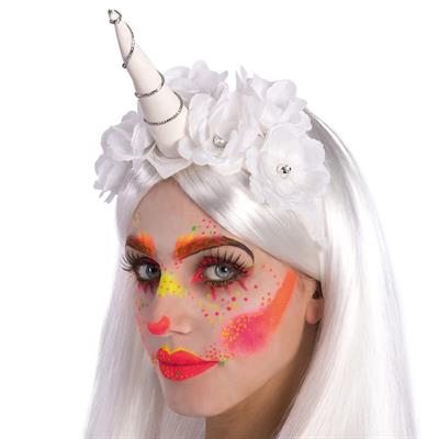 COPRICAPO UNICORNO BIANCO C/FIORI ED ELASTICO 06096