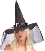 CAPPELLO STREGA NERO C/FIBBIA E VELETTA 35CM 6103