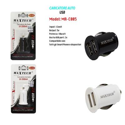 CARICATORE AUTO MAXTECH MA-C005 NEW 2XUSB DA 5V-2000MA