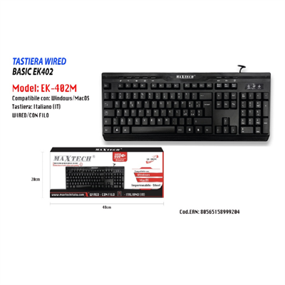 TASTIERA IMPERMEABILE USB CONFORT MAXTECH  EK-402M