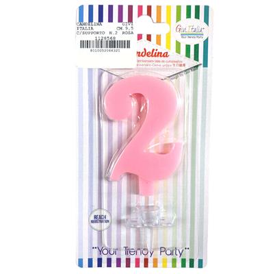 CANDELINA GIVI ITALIA CM.9,5 C/SUPPORTO N.2 ROSA 06632