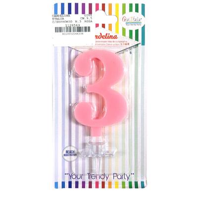 CANDELINA GIVI ITALIA CM.9,5 C/SUPPORTO N.3 ROSA 06633