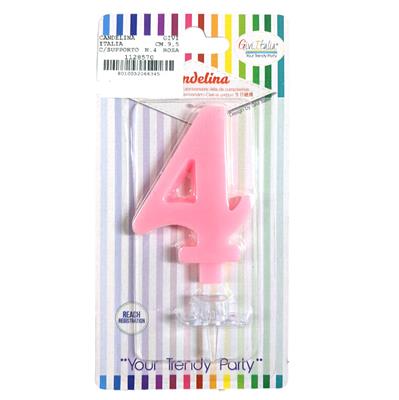 CANDELINA GIVI ITALIA CM.9,5 C/SUPPORTO N.4 ROSA 06634