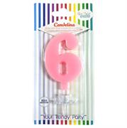 CANDELINA GIVI ITALIA CM.9,5 C/SUPPORTO N.6 ROSA 06636