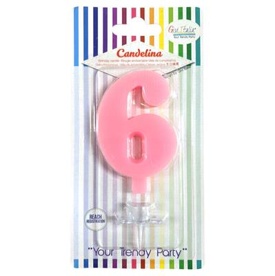 CANDELINA GIVI ITALIA CM.9,5 C/SUPPORTO N.6 ROSA 06636