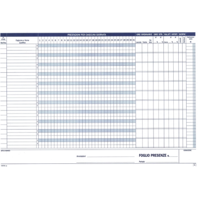 BLOCCO PRESENZE MENSILI AUTORICALCANTI A4 FF.50+50 1673C