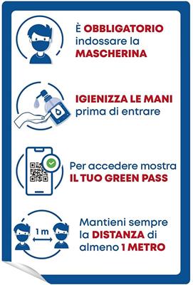 ADESIVO A4 ADEMPIMENTI GREEN PASS INGRESSO REGOLE