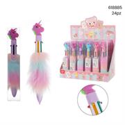 PENNA A SFERA 6 COLORI UNICORNO CON CIUFFO ARCOBALENO