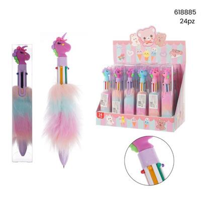 PENNA A SFERA 6 COLORI UNICORNO CON CIUFFO ARCOBALENO
