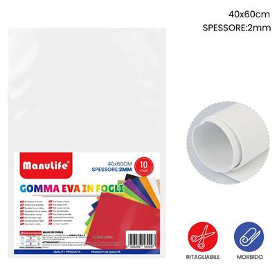 FOGLIO GOMMA EVA 40X60CM 2MM BIANCO 621395