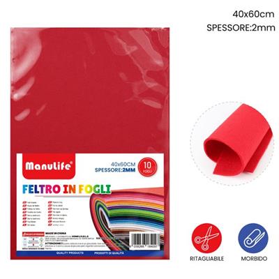 FOGLIO FELTRO 40X60CM 2MM ROSSO 621413