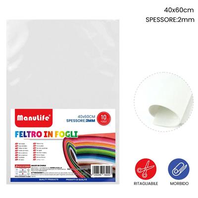 FOGLIO FELTRO 40X60CM 2MM BIANCO 621414