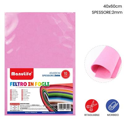 FOGLIO FELTRO 40X60CM 2MM ROSA 621417