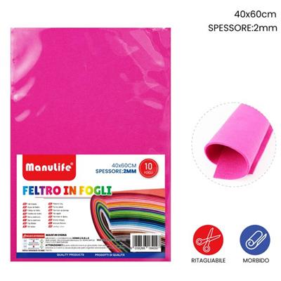 FOGLIO FELTRO 40X60CM 2MM FUCSIA