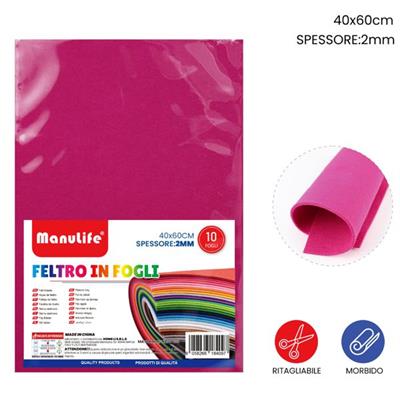 FOGLIO FELTRO 40X60CM 2MM ROSA SCURO