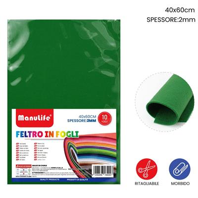 FOGLIO FELTRO 40X60CM 2MM VERDE SCURO 621427