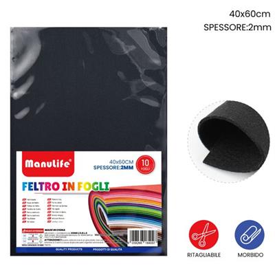 FOGLIO FELTRO 40X60CM 2MM NERO