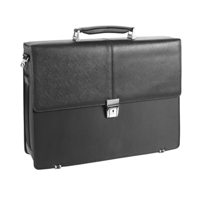 BORSA 1 SCOMPARTO PELLE SOFFIANO E TELA NERO