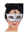 MASCHERA BIANCA/ARGENTO IN PLASTICA C/GEMMA NERA