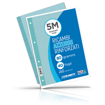 RICAMBI RINFORZATI A4 FF.40 GR.80 5M AZZURRO