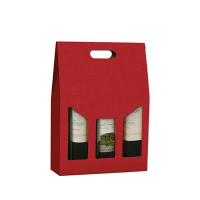 SCATOLA VINO CARTONE GOFFRATO 3 BOTTIGLIE ROSSO 27X9X38