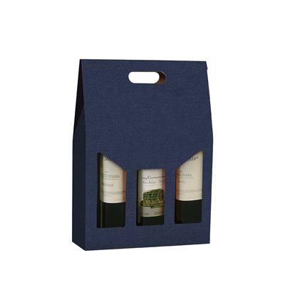 SCATOLA VINO CARTONE GOFFRATO 3 BOTTIGLIE BLU 27X9X38