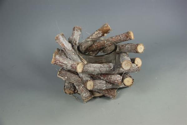 PORTACANDELA LEGNO/VETRO CM.13 DM.20