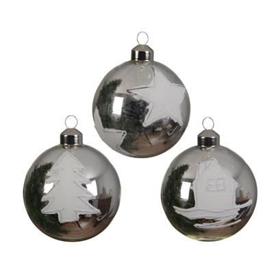 SFERE NATALE SPECCHIO CON DECOR. 80-85MM 3PZ. 60291
