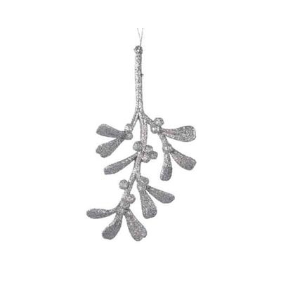 FOGLIA CON GLITTER NATALIZIO APPENDIBILE ARGENTO 027709