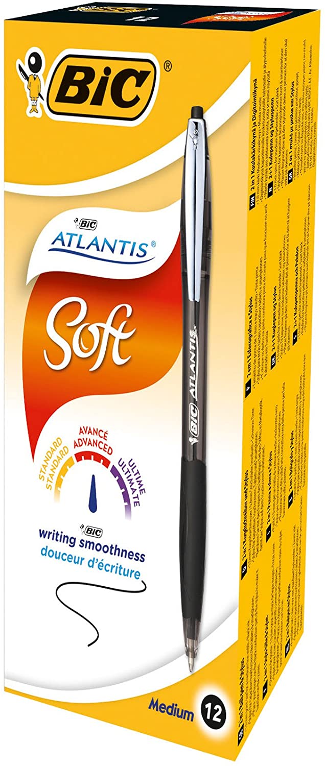 Penna sfera nero Bic Atlantis clic confezione 12 penne a scatto